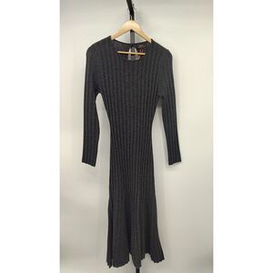Quince Mongolian Cashmere Wide-Rib Midi Dress Heather Charcoal Basic Sleeved M